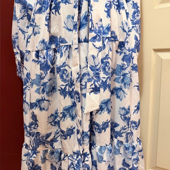 Women's Blue Floral Tie-Waist Maxi Dress - Picture 7 of 8